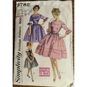 Simplicity 3782 Vintage 1950s Size 13 Bust 33 Junior Dress Sewing Pattern